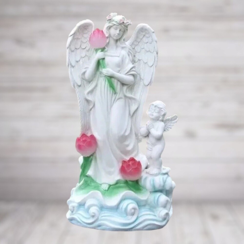 Voveexy Angel Garden Statue, Solar Garden Figurine Lotus Outdoor Decor with Warm